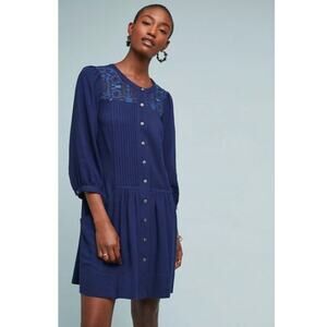 Anthropologie Dubois Embroidered Tunic Dress Sz 8 Minimalist Preppy Lagenlook